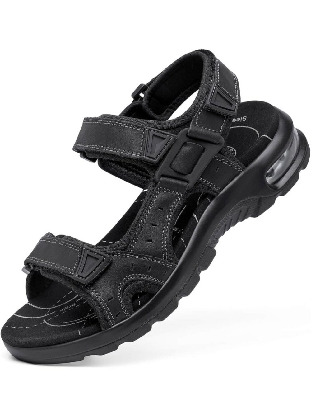 Men's All Black Athletic Sandals Adjustable Strap Non Slip Casual Walking Shoes